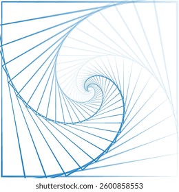 Abstract circle with lines as a spiral or propeller. One blue color lines with different opacity.