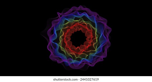 Abstract circle lines spirograph tunnel or flower spiral logo on black background. Vector illustration in concept technology, science, music, modern. Vector EPS 10