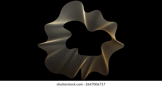 Abstract circle lines wave gold gradient light isolated on black background. Vector in concept luxury, technology, science, music, modern.
