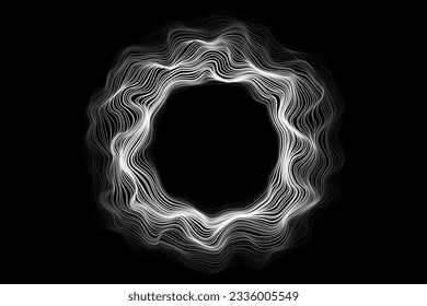 Abstract circle lines wave white isolated on black background. Vector in concept technology, science, music, modern.