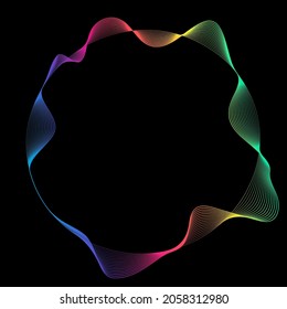 Abstract circle lines wavy in round frame colorful rainbow isolated on black background with empty space for text. Vector rainbow circle frame graphic design