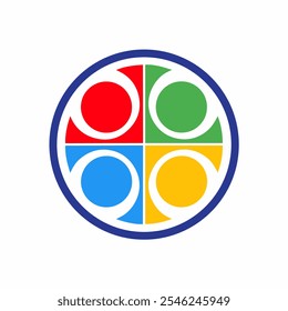 Abstract circle logo design with four quadrants in red, green, blue, and yellow. This abstract image symbolizes unity, diversity, and creativity, perfect for graphic design and branding projects.