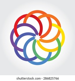Abstract circle logo, flower, rainbow color.