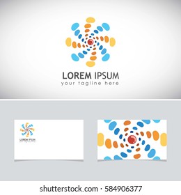 Abstract circle logo. red, yellow, blue color template. Bubbles rounded shape. Unusual liquid drop.