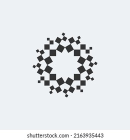 Abstract circle logo. Rotated squares. Black and white