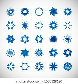 Abstract Circle Logo Set. Vector Isolated On Gray. Abstract Circular Logo For Company Symbol, Star, Tech Icon And Element Design. Creative Icons For Flower And Decorative Logo. Abstract Round Template