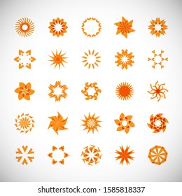 Abstract Circle Logo Set. Vector Isolated On Gray. Abstract Circular Logo For Company Symbol, Star, Tech Icon And Element Design. Creative Icons For Flower And Decorative Logo. Abstract Round Template