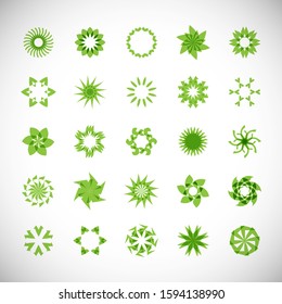 Abstract Circle Logo Set. Vector Isolated On Gray. Abstract Circular Logo For Company Symbol, Star, Tech Icon And Element Design. Creative Icons For Flower And Decorative Logo. Abstract Round Template