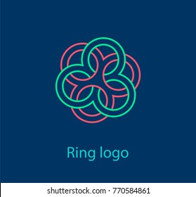 Abstract Circle Logo Template. Tree Circles Combined. Icons Business Logo. Concept Of Unity. Ring Logo. Green Pink Triple Icon On A Blue Background. EPS10