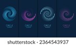 abstract circle logo zen symbol dotted halftone cyclic swirl twirl shape, spiral round movement motion radial rotation logotype or vector background