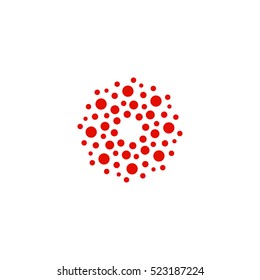 Abstract Circle Logotype. Unusual Dotted Round Isolated Chem Logo. Virus Icon. Red Sun. Flower Symbol. Spiral Sign.Vector Illustration