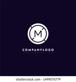 abstract circle M logo letter isolated on purple background technology symbol