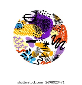Abstract circle made of colored decorative elements. hand drawn. Not AI. Vector illustration