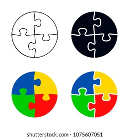 Abstract circle made of puzzle pieces set, vector isolated illustration.