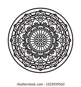Abstract Circle mandala with flower for Henna, Mehndi, tattoo, decoration, wrapping, wall, carpet. Decorative ornament in ethnic oriental style vector illustration. Black and White background.