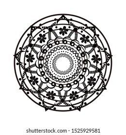 Abstract Circle mandala with flower for Henna, Mehndi, tattoo, decoration, wrapping, wall, carpet. Decorative ornament in ethnic oriental style vector illustration. Black and White background.