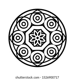 Abstract Circle mandala with flower for Henna, Mehndi, tattoo, decoration, wrapping, wall, carpet. Decorative ornament in ethnic oriental style vector illustration. Black and White background.