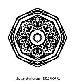 Abstract Circle mandala with flower for Henna, Mehndi, tattoo, decoration, wrapping, wall, carpet. Decorative ornament in ethnic oriental style vector illustration. Black and White background.