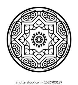 Abstract Circle mandala with flower for Henna, Mehndi, tattoo, decoration, wrapping, wall, carpet. Decorative ornament in ethnic oriental style vector illustration. Black and White background.
