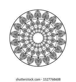 Abstract Circle mandala with flower for Henna, Mehndi, tattoo, decoration, wrapping, wall, carpet. Decorative ornament in ethnic oriental style vector illustration. Black and White background.