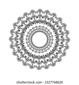 Abstract Circle mandala with flower for Henna, Mehndi, tattoo, decoration, wrapping, wall, carpet. Decorative ornament in ethnic oriental style vector illustration. Black and White background.
