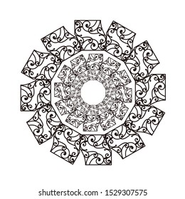 Abstract Circle mandala with flower for Henna, Mehndi, tattoo, decoration, print, wrapping, wall, carpet. Decorative ornament in ethnic oriental style vector illustration. Black and White background.