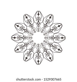 Abstract Circle mandala with flower for Henna, Mehndi, tattoo, decoration, print, wrapping, wall, carpet. Decorative ornament in ethnic oriental style vector illustration. Black and White background.