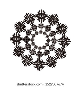 Abstract Circle mandala with flower for Henna, Mehndi, tattoo, decoration, print, wrapping, wall, carpet. Decorative ornament in ethnic oriental style vector illustration. Black and White background.