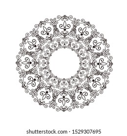 Abstract Circle mandala with flower for Henna, Mehndi, tattoo, decoration, print, wrapping, wall, carpet. Decorative ornament in ethnic oriental style vector illustration. Black and White background.