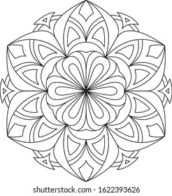 Abstract circle mandala. Monochrome modern circular pattern with black and white geometric motif for element design, a unique coloring book for an adult child.