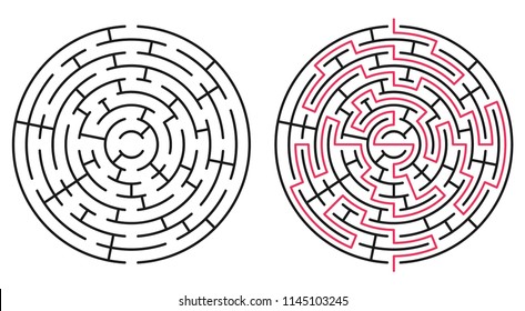 Abstract circle maze / labyrinth with entry and exit. Vector labyrinth 237.