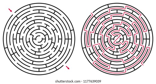 Abstract Circle Maze / Labyrinth With Entry And Exit. Vector Labyrinth 240.