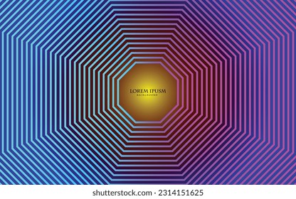 Abstract circle motion background with polygon shape, isolated on a neon gold background, golden neon polygon shaped seamless pattern background for cover design, corporate, vector art illustration