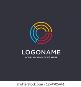 Abstract circle motion rotation logo icon vector template on dark background