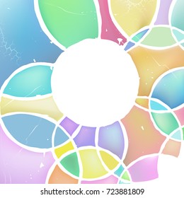 Abstract circle multicolor. Mosaic with grunge and cracks background. Moon design in watercolor style.