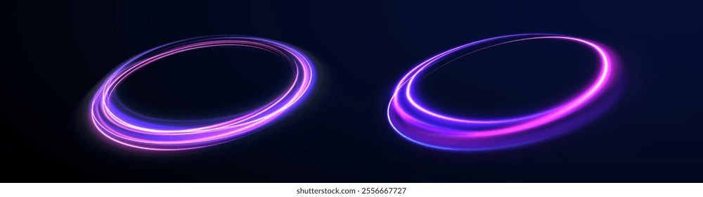 Abstract circle, neon color glowing lines background. Curve neon line light effect. Light cool whirlwind. Vector sparkle, png, effect, wave,neon,line.