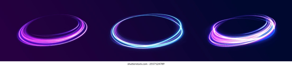 Abstract circle, neon color glowing lines background. Curve neon line light effect. Light cool whirlwind. Vector sparkle, png, effect, wave,neon,line.