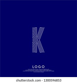 abstract circle neon lines K logo letter with blue background color design concept 
