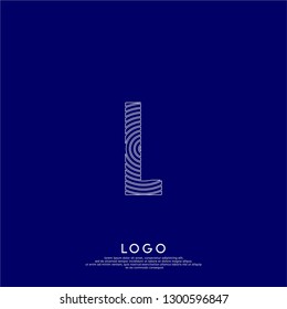 abstract circle neon lines L logo letter with blue background color design concept 