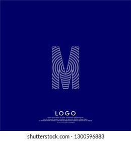 abstract circle neon lines M logo letter with blue background color design concept 