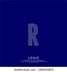 abstract circle neon lines R logo letter with blue background color design concept 