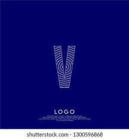 abstract circle neon lines V logo letter with blue background color design concept 