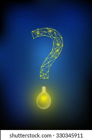 Abstract circle network and light bulb in question symbol
