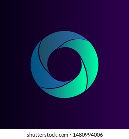 Abstract circle on dark background. Logo design in vibrant colours. Vector emblem.