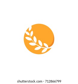 Abstract circle orange color logo, branch with leaves, round wheat icon. Round shape logotype.