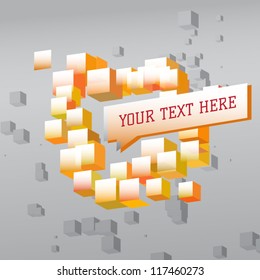 Abstract circle of orange cubes with sign