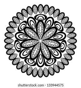 Abstract circle ornament, openwork doily, vector