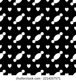 abstract circle and oval background.Seamless cute candy pattern.black and white geometric pattern.Geometric element vector.Heart element on white background.Wrapping paper illustration.Fabric pattern.