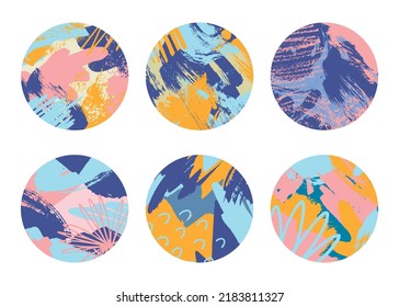 Abstract circle painting frames. Acrylic pour backgrounds. 