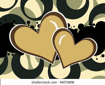 abstract circle pattern background with black grunge, set of heart shape